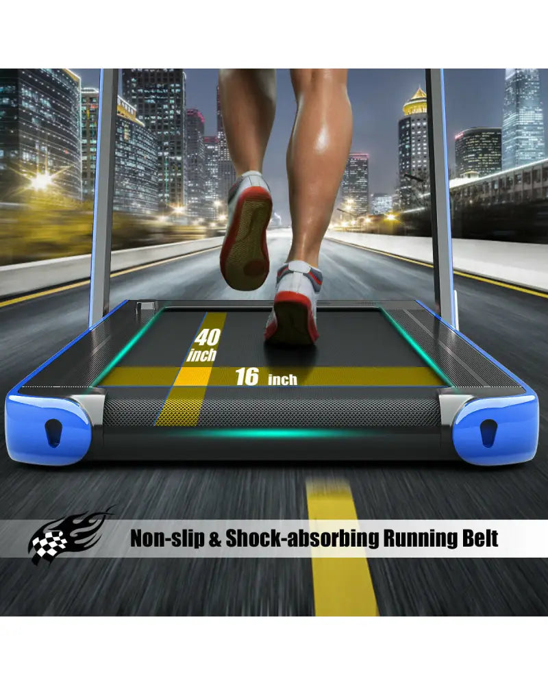 2-in-1 Electric Motorized Health and Fitness Folding Treadmill with Dual Display-Blue - Blue - Treadmills