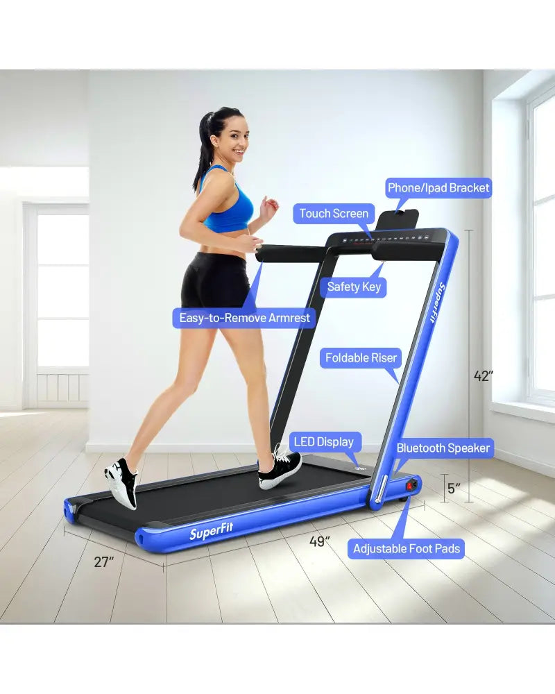 2-in-1 Electric Motorized Health and Fitness Folding Treadmill with Dual Display-Blue - Blue - Treadmills