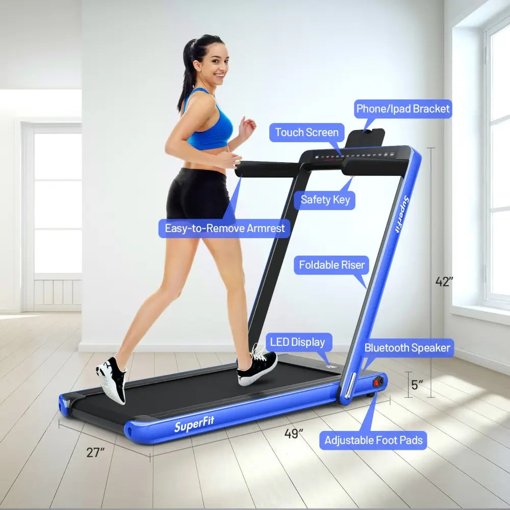 2-in-1 Electric Motorized Health and Fitness Folding Treadmill with Dual Display-Blue - Blue - Treadmills