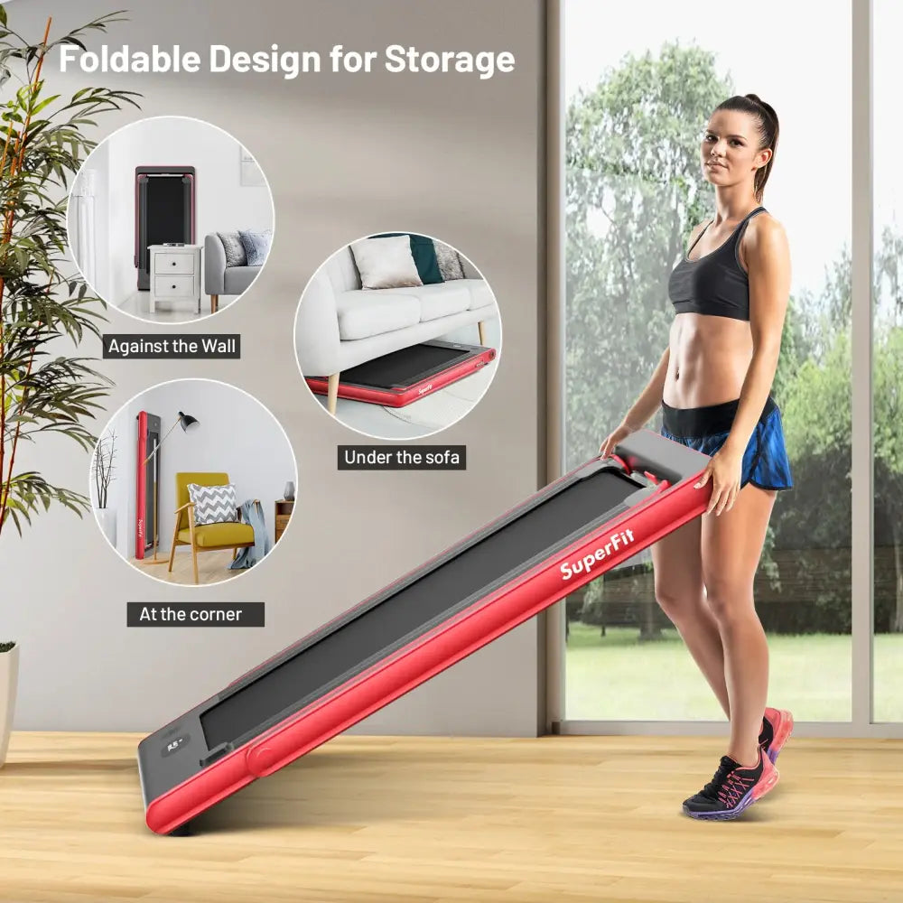 2-in-1 Electric Motorized Health and Fitness Folding Treadmill with Dual Display and Speaker-Red - Red - Treadmills