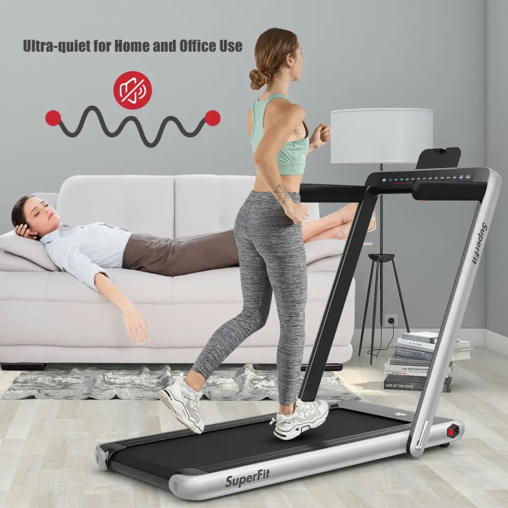 2-in-1 Electric Motorized Health and Fitness Folding Treadmill with Dual Display-Silver - Silver - Treadmills