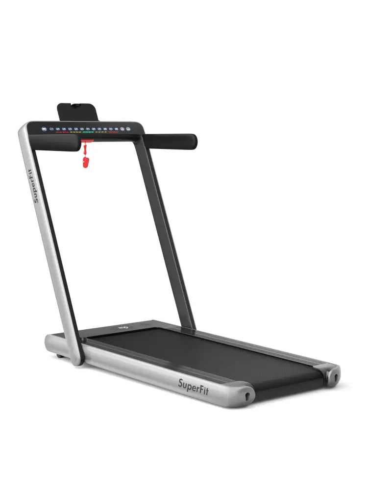 2-in-1 Electric Motorized Health and Fitness Folding Treadmill with Dual Display-Silver - Silver - Treadmills