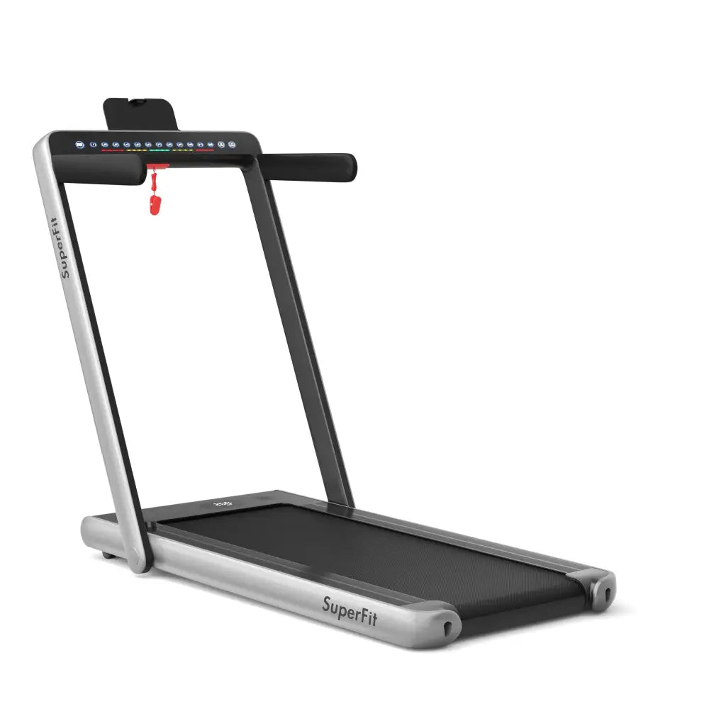 2-in-1 Electric Motorized Health and Fitness Folding Treadmill with Dual Display-Silver - Silver - Treadmills