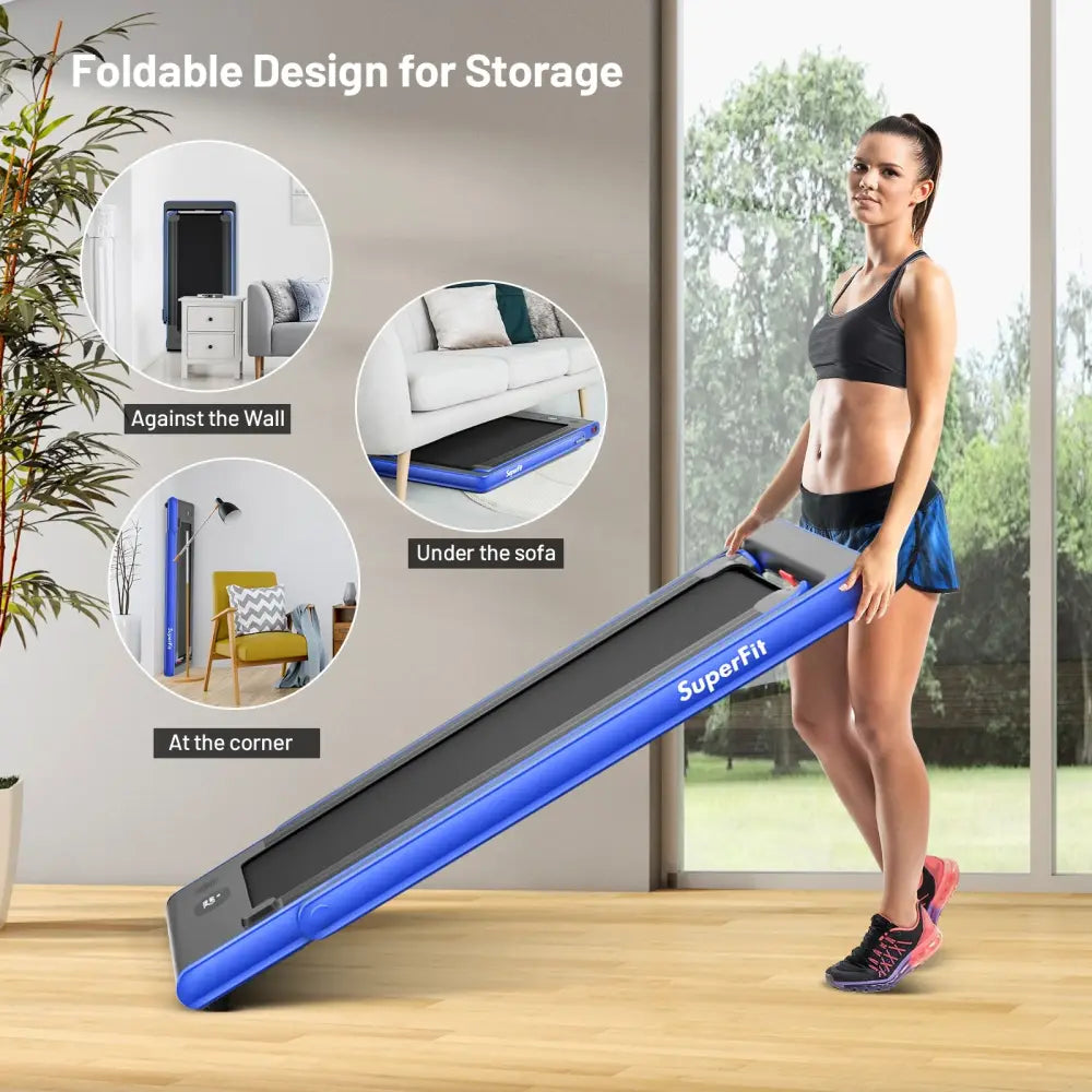 2-in-1 Electric Motorized Health and Fitness Folding Treadmill with Dual Display-Blue - Blue - Treadmills