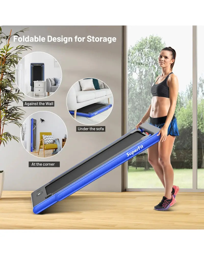 2-in-1 Electric Motorized Health and Fitness Folding Treadmill with Dual Display-Blue - Blue - Treadmills