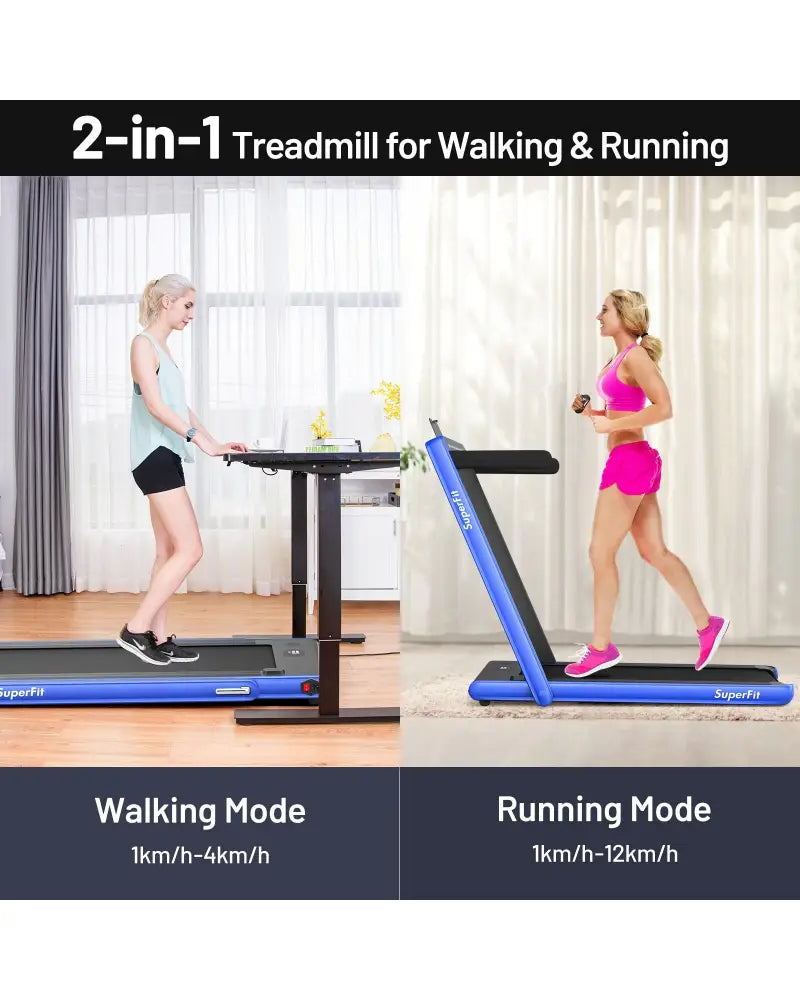 2-in-1 Electric Motorized Health and Fitness Folding Treadmill with Dual Display-Blue - Blue - Treadmills