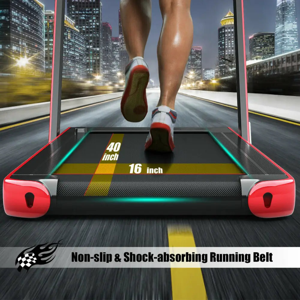 2-in-1 Electric Motorized Health and Fitness Folding Treadmill with Dual Display and Speaker-Red - Red - Treadmills
