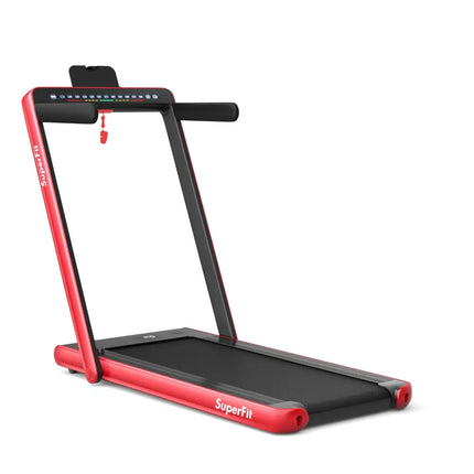 2-in-1 Electric Motorized Health and Fitness Folding Treadmill with Dual Display and Speaker-Red - Red - Treadmills