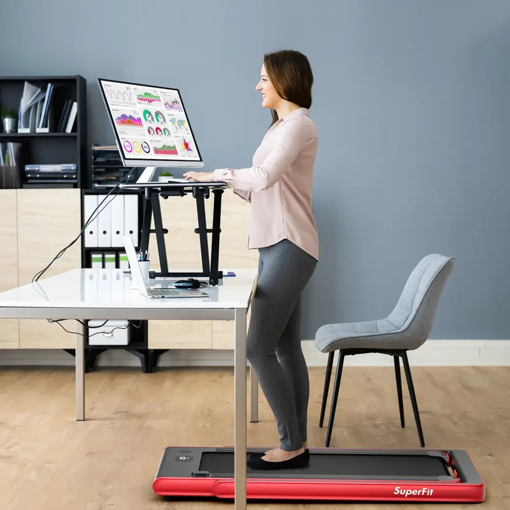 2-in-1 Electric Motorized Health and Fitness Folding Treadmill with Dual Display and Speaker-Red - Red - Treadmills