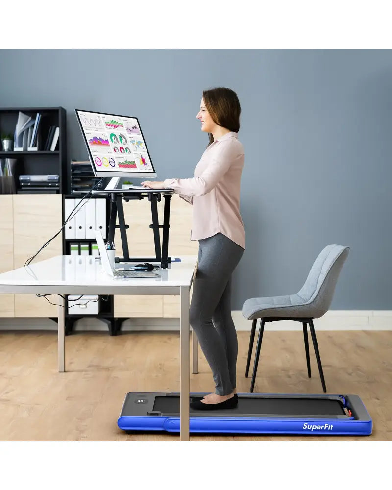 2-in-1 Electric Motorized Health and Fitness Folding Treadmill with Dual Display-Blue - Blue - Treadmills