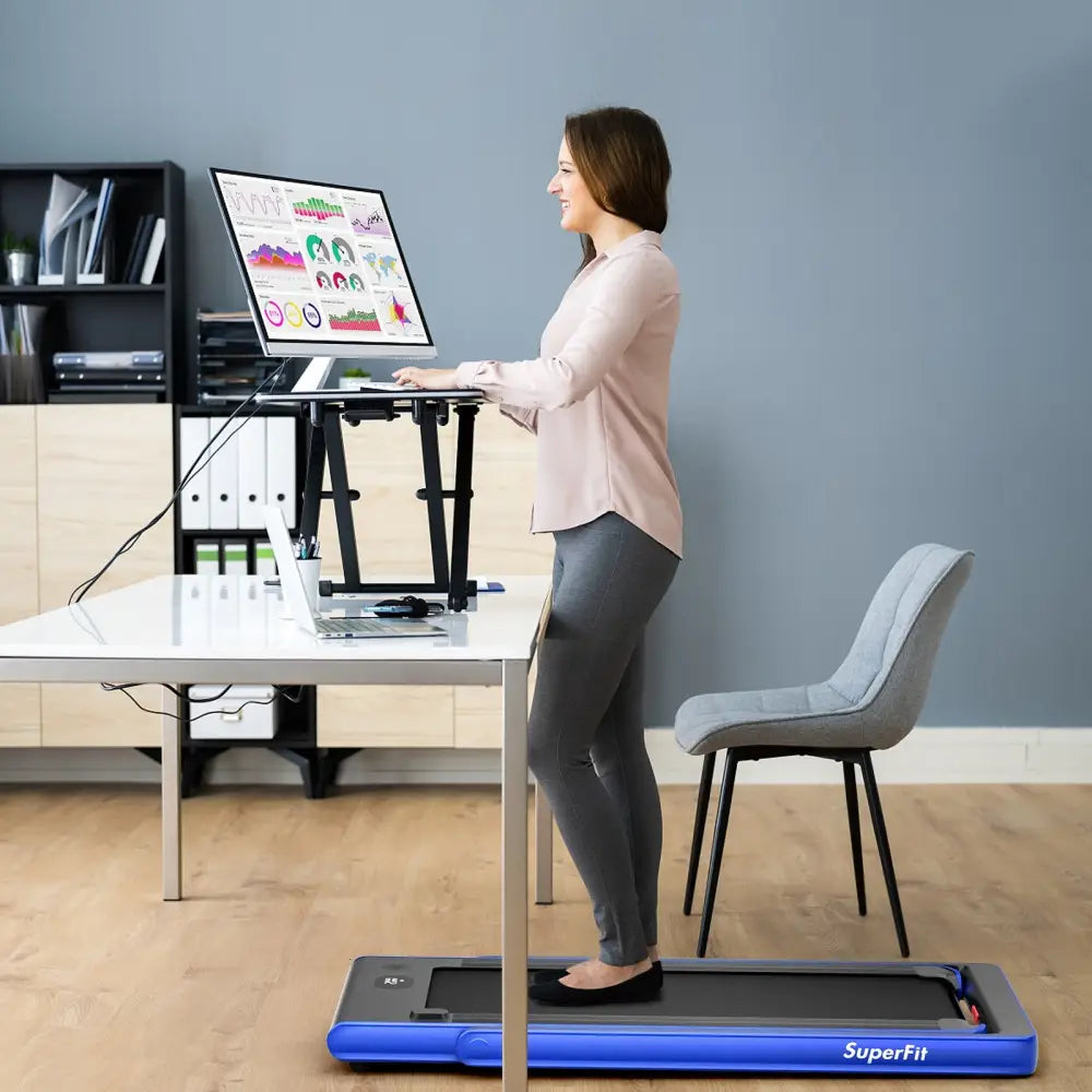 2-in-1 Electric Motorized Health and Fitness Folding Treadmill with Dual Display-Blue - Blue - Treadmills
