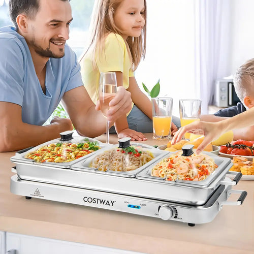 2 in 1 Electric Warming Tray with Temperature Control - Silver - Food Warmers & Burners