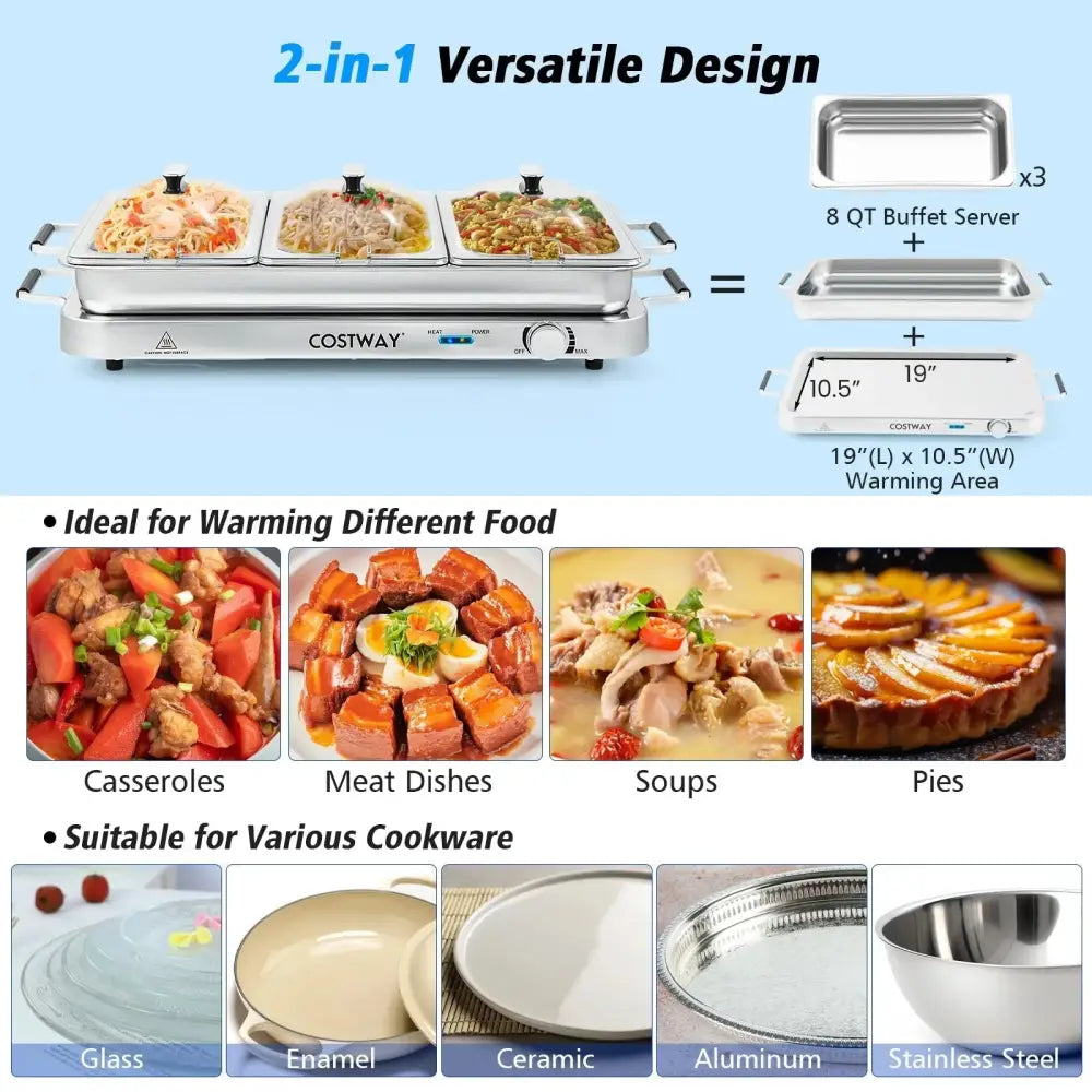 2 in 1 Electric Warming Tray with Temperature Control Costway