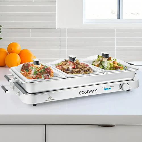 2 in 1 Electric Warming Tray with Temperature Control - Silver - Food Warmers & Burners