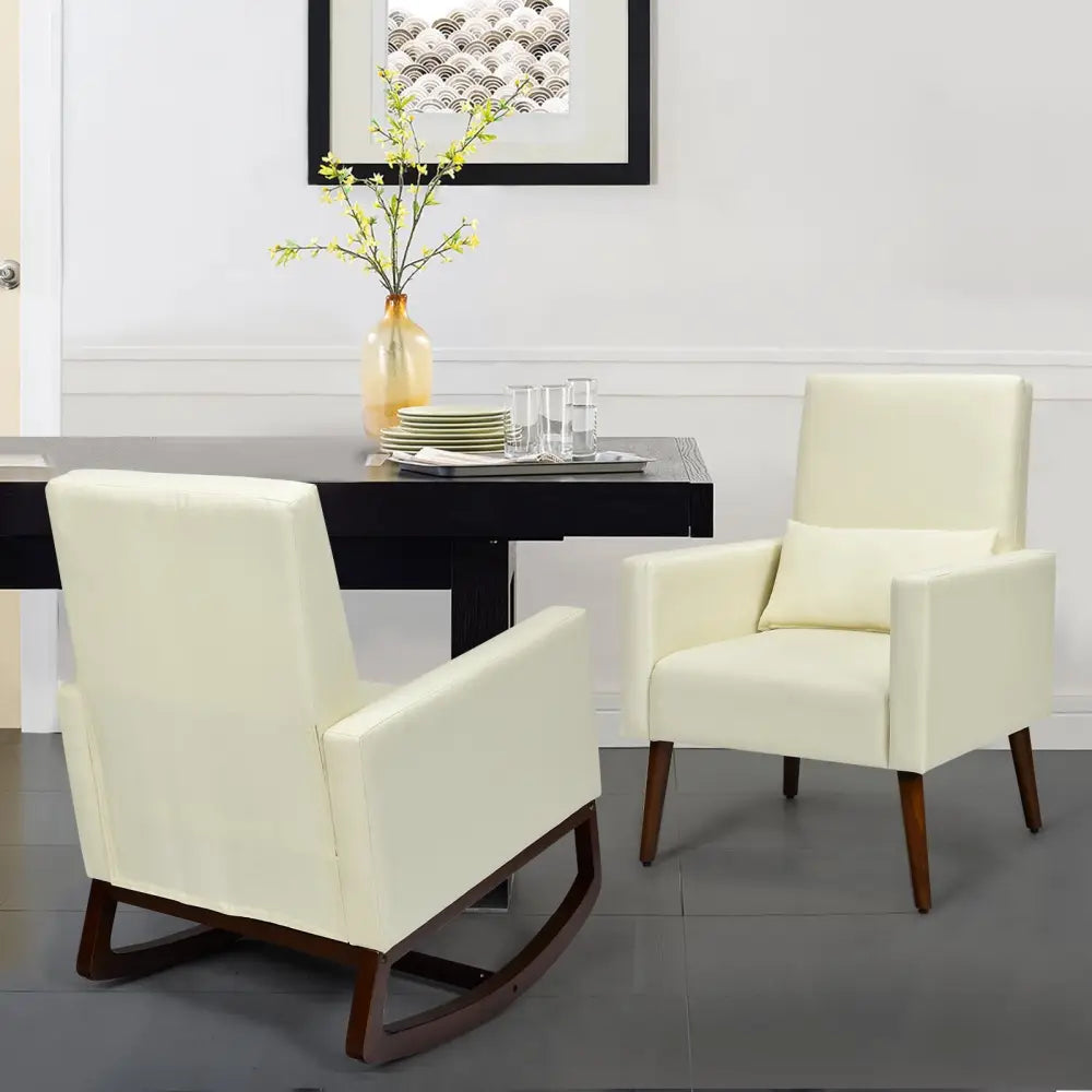 2-in-1 Fabric Upholstered Rocking Chair with Pillow-Beige Costway