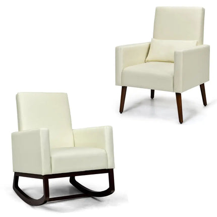 2-in-1 Fabric Upholstered Rocking Chair with Pillow-Beige Costway