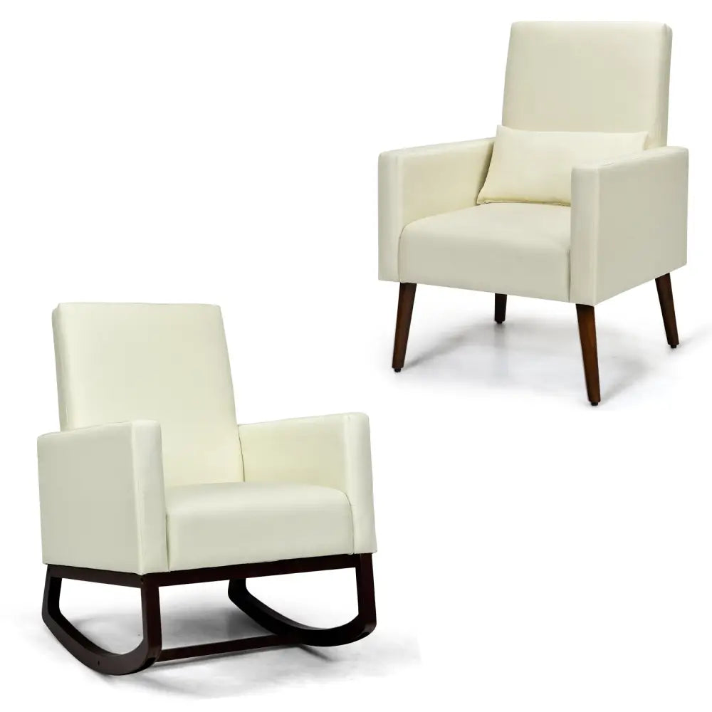 2-in-1 Fabric Upholstered Rocking Chair with Pillow-Beige Costway