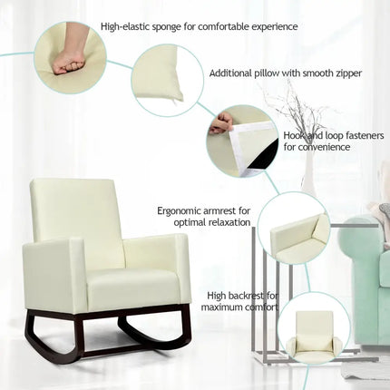 2-in-1 Fabric Upholstered Rocking Chair with Pillow-Beige Costway