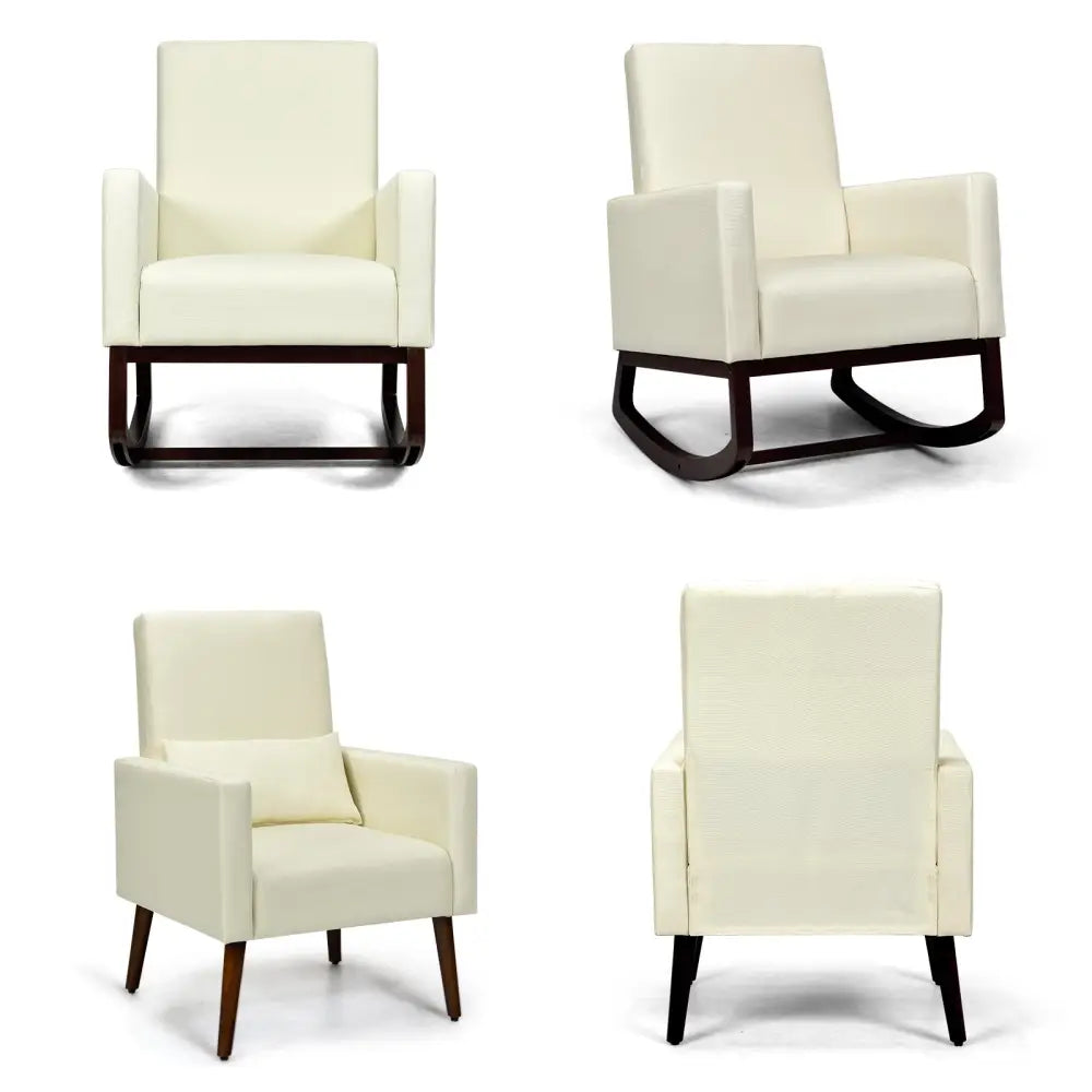 2-in-1 Fabric Upholstered Rocking Chair with Pillow-Beige - Beige - Accent Chairs