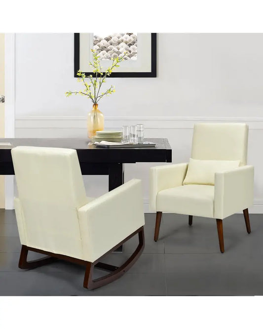 2-in-1 Fabric Upholstered Rocking Chair with Pillow-Beige - Beige - Accent Chairs