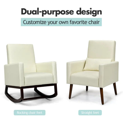 2-in-1 Fabric Upholstered Rocking Chair with Pillow-Beige Costway