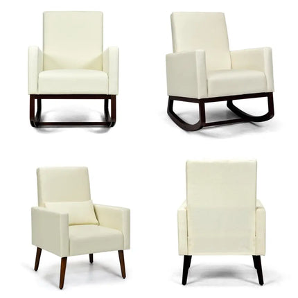 2-in-1 Fabric Upholstered Rocking Chair with Pillow-Beige Costway