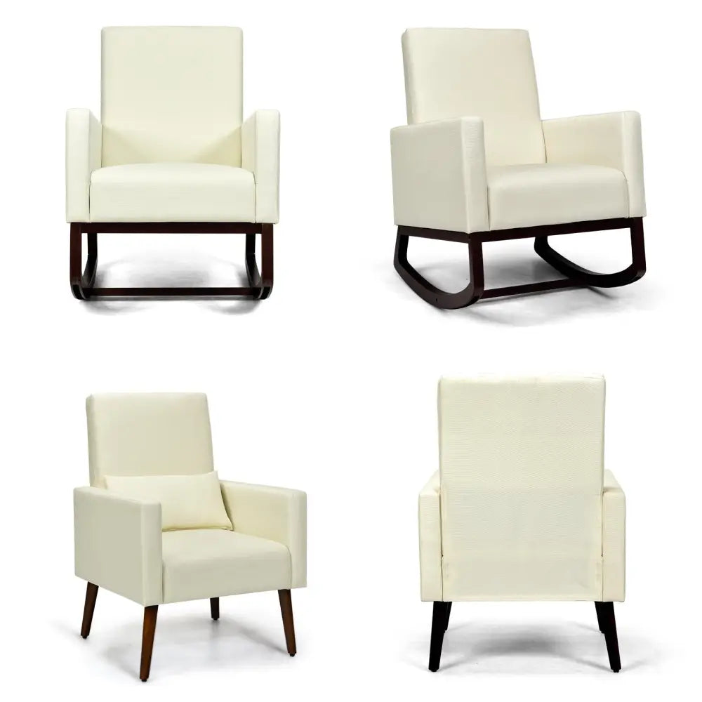 2-in-1 Fabric Upholstered Rocking Chair with Pillow-Beige Costway