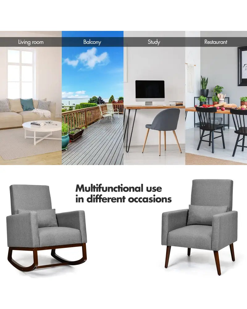 2-in-1 Fabric Upholstered Rocking Chair with Pillow-Gray - Gray - Accent Chairs