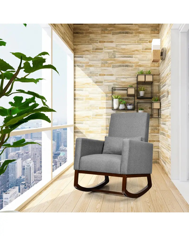 2-in-1 Fabric Upholstered Rocking Chair with Pillow-Gray - Gray - Accent Chairs