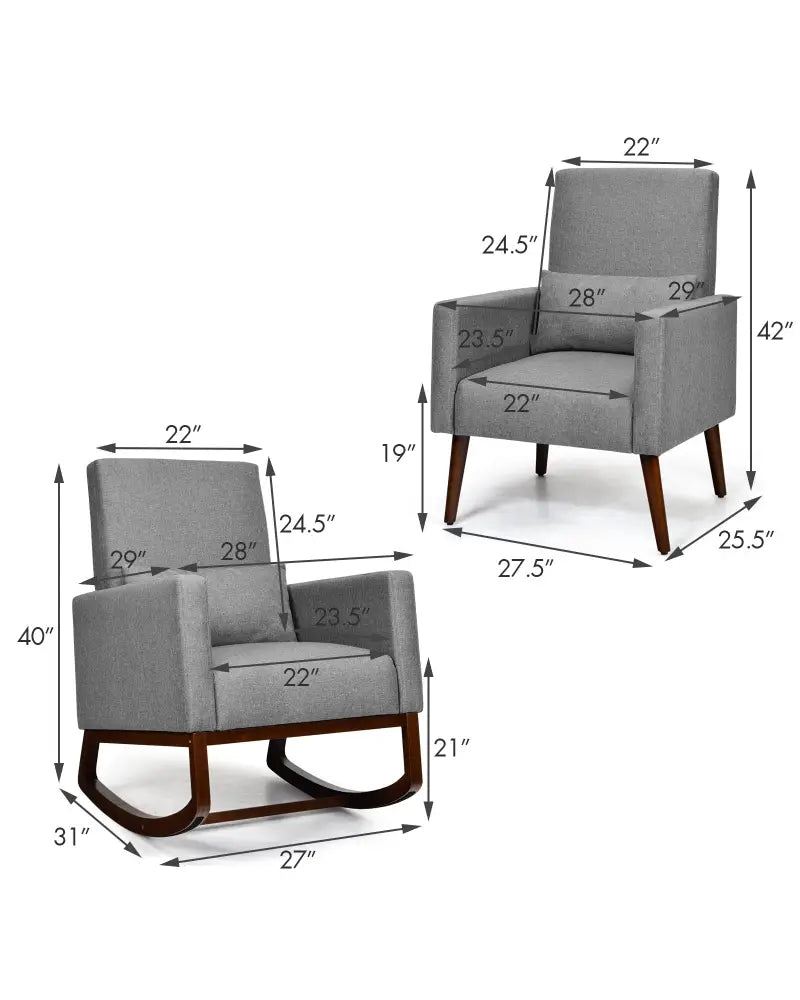 2-in-1 Fabric Upholstered Rocking Chair with Pillow-Gray - Gray - Accent Chairs