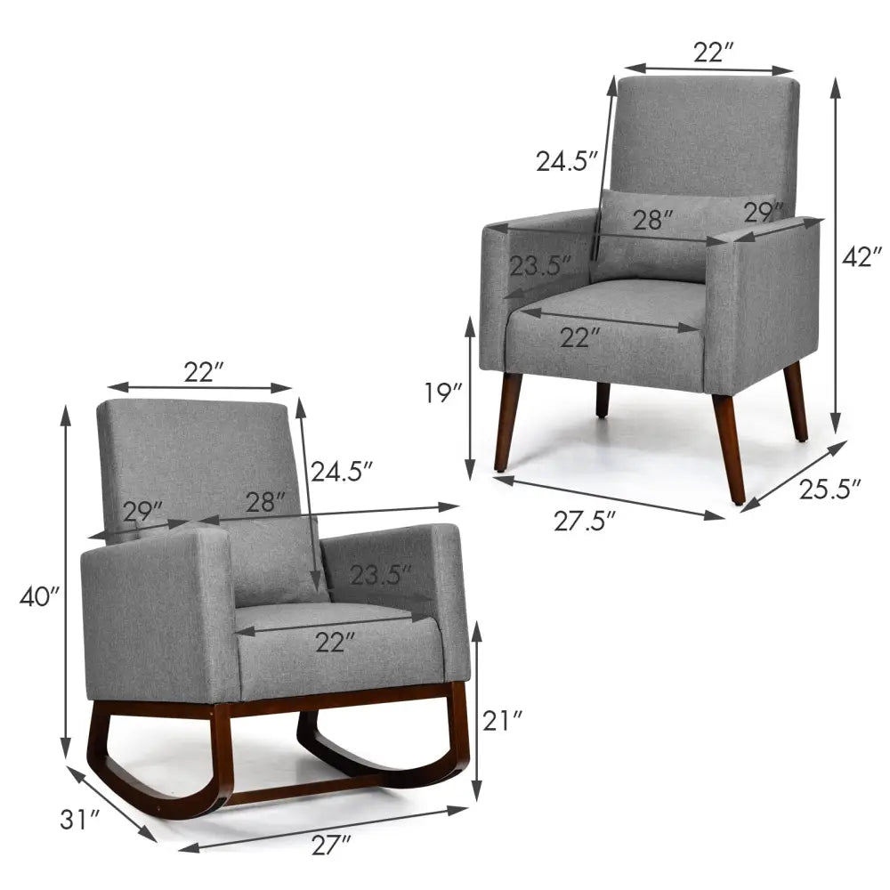 2-in-1 Fabric Upholstered Rocking Chair with Pillow-Gray - Gray - Accent Chairs
