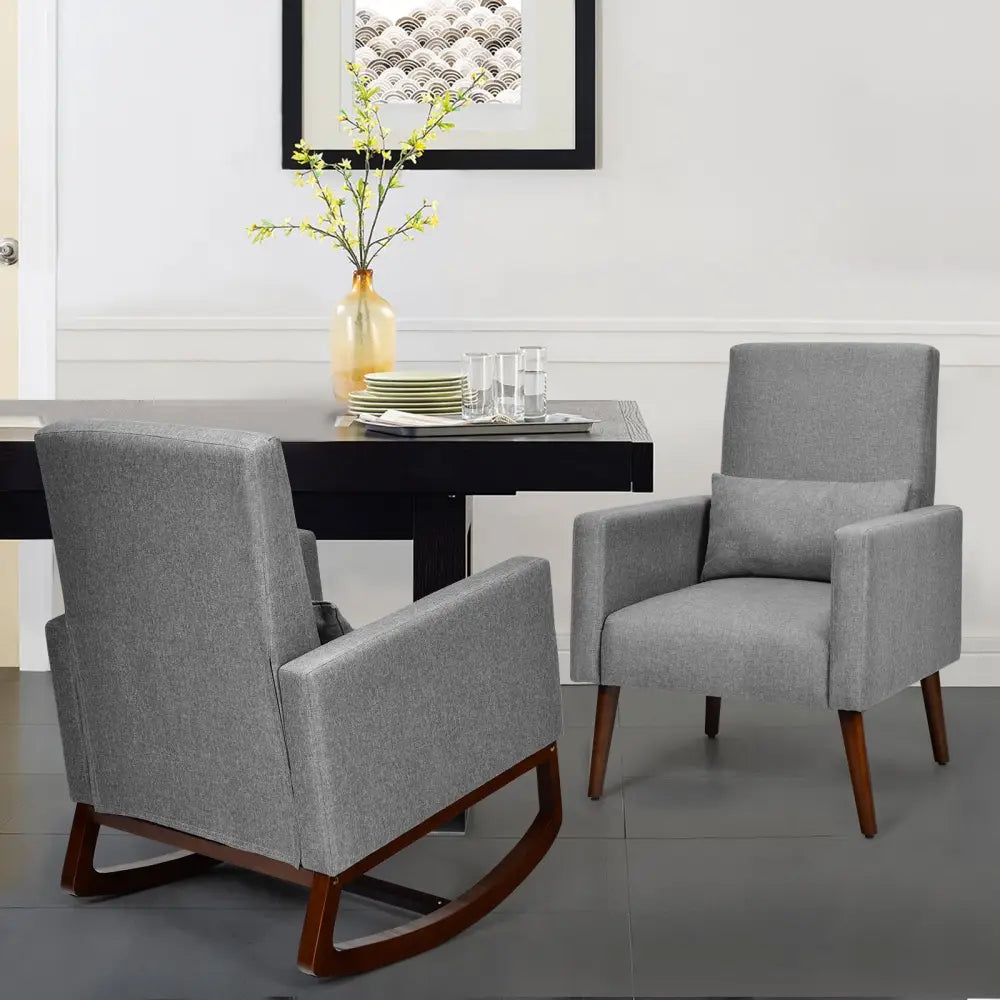 2-in-1 Fabric Upholstered Rocking Chair with Pillow-Gray - Gray - Accent Chairs