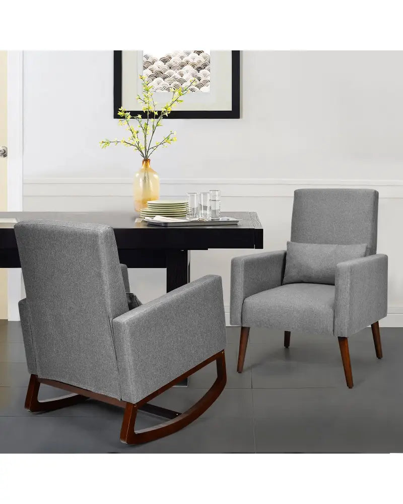 2-in-1 Fabric Upholstered Rocking Chair with Pillow-Gray - Gray - Accent Chairs