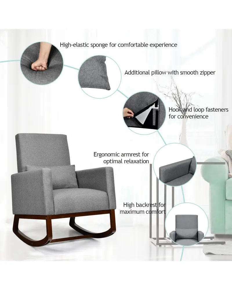 2-in-1 Fabric Upholstered Rocking Chair with Pillow-Gray - Gray - Accent Chairs