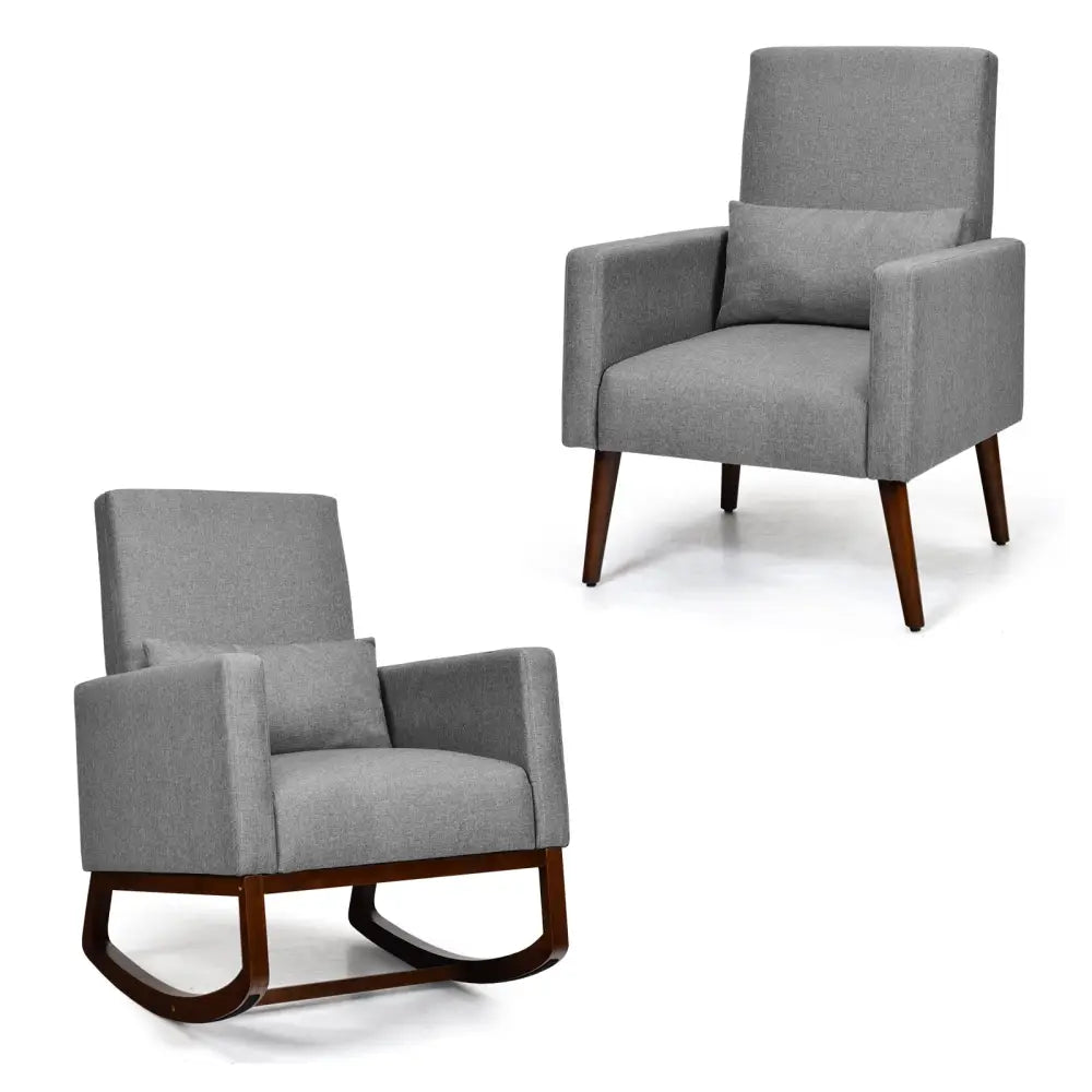 2-in-1 Fabric Upholstered Rocking Chair with Pillow-Gray - Gray - Accent Chairs