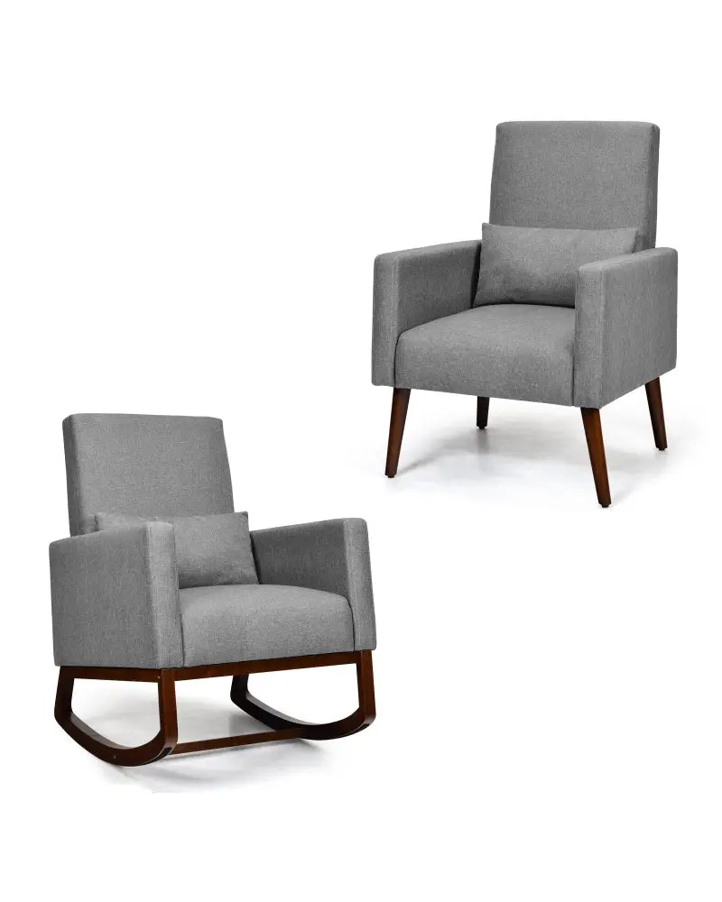 2-in-1 Fabric Upholstered Rocking Chair with Pillow-Gray - Gray - Accent Chairs