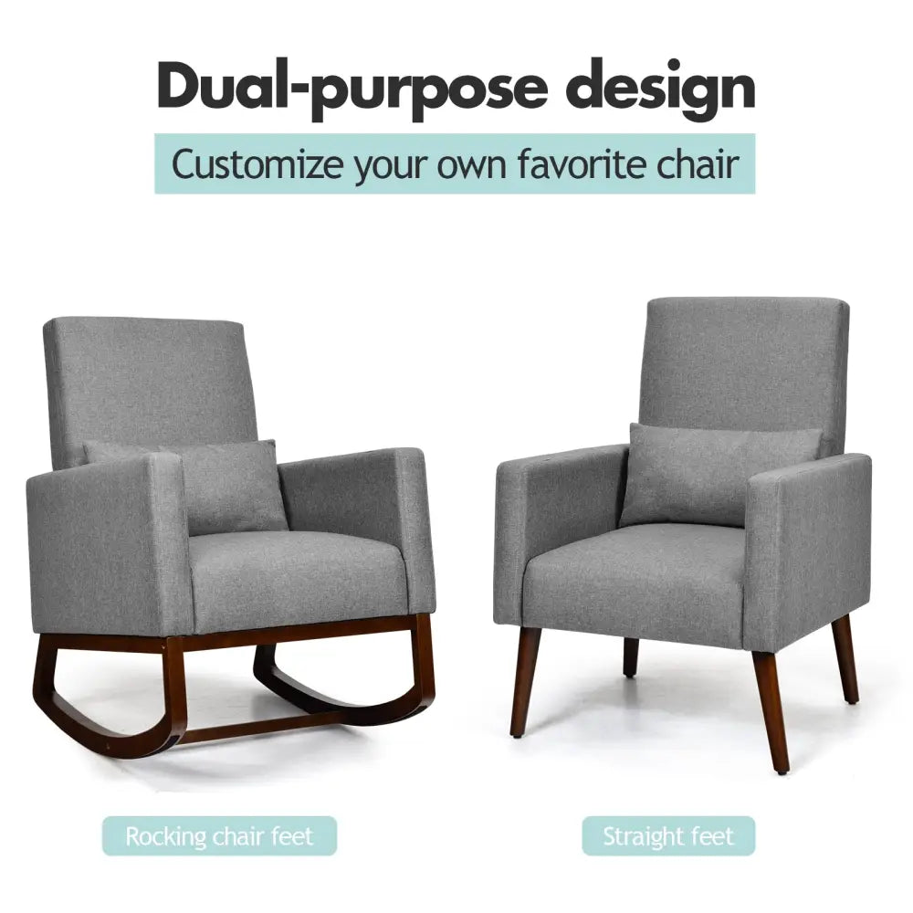 2-in-1 Fabric Upholstered Rocking Chair with Pillow-Gray - Gray - Accent Chairs