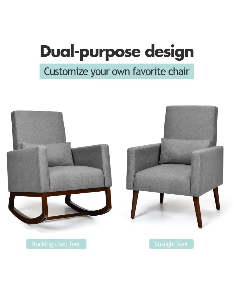 2-in-1 Fabric Upholstered Rocking Chair with Pillow-Gray - Gray - Accent Chairs