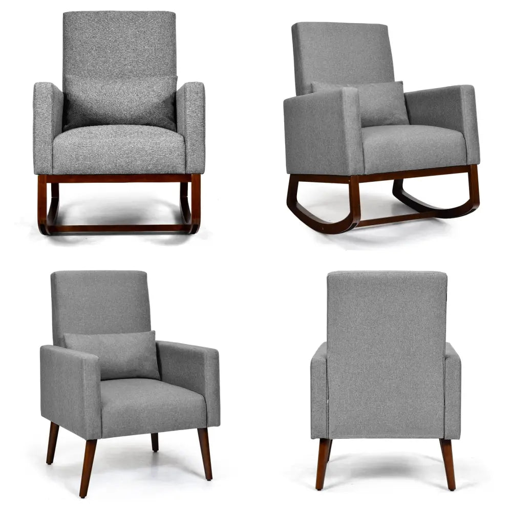 2-in-1 Fabric Upholstered Rocking Chair with Pillow-Gray - Gray - Accent Chairs