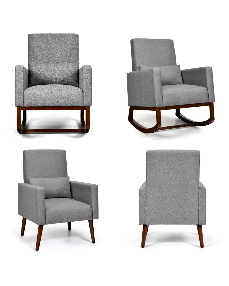 2-in-1 Fabric Upholstered Rocking Chair with Pillow-Gray - Gray - Accent Chairs
