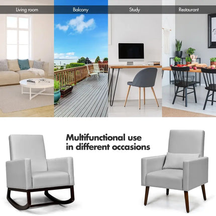 2-in-1 Fabric Upholstered Rocking Chair with Pillow-Light Gray Costway
