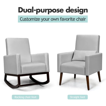 2-in-1 Fabric Upholstered Rocking Chair with Pillow-Light Gray Costway