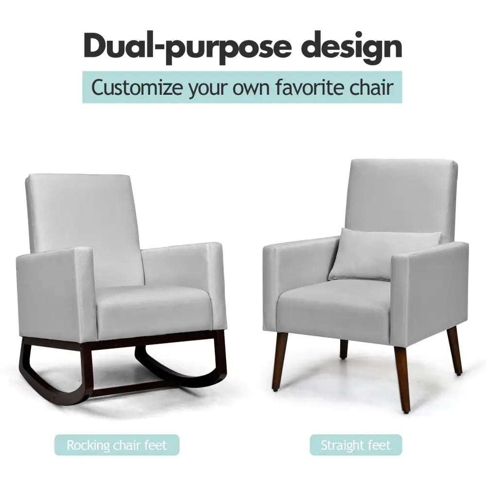 2-in-1 Fabric Upholstered Rocking Chair with Pillow-Light Gray Costway