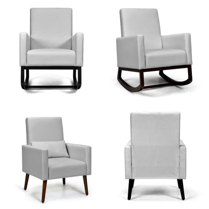 2-in-1 Fabric Upholstered Rocking Chair with Pillow-Light Gray Costway