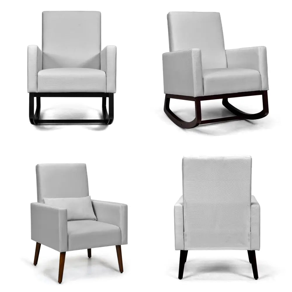 2-in-1 Fabric Upholstered Rocking Chair with Pillow-Light Gray Costway