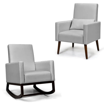 2-in-1 Fabric Upholstered Rocking Chair with Pillow-Light Gray Costway