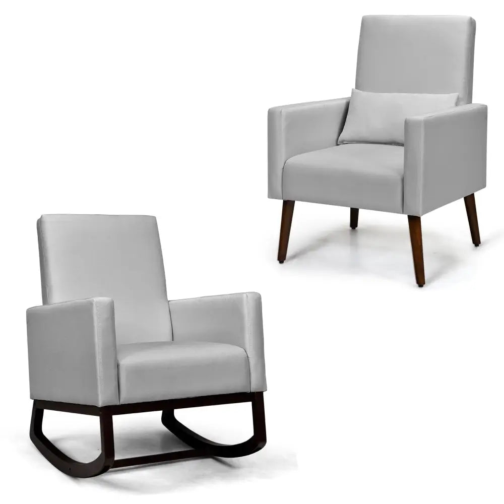 2-in-1 Fabric Upholstered Rocking Chair with Pillow-Light Gray Costway