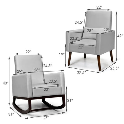 2-in-1 Fabric Upholstered Rocking Chair with Pillow-Light Gray Costway