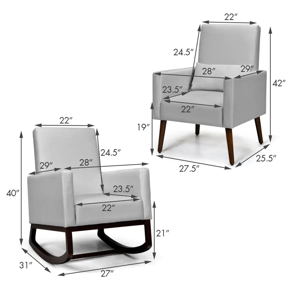 2-in-1 Fabric Upholstered Rocking Chair with Pillow-Light Gray Costway