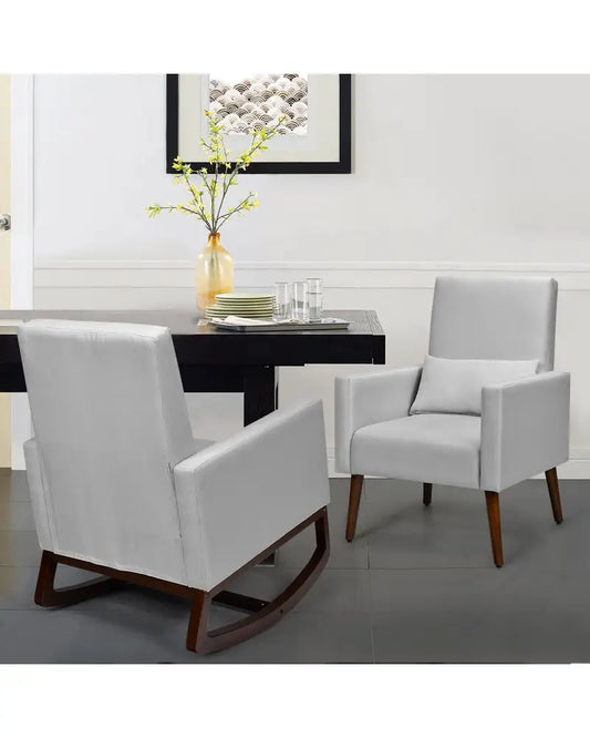 2-in-1 Fabric Upholstered Rocking Chair with Pillow-Light Gray - Light Gray - Accent Chairs